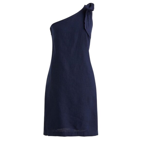 J. CREW Women’s Size XXL One-Shoulder Linen Shift Dress Navy Blue NWT - Picture 3 of 14